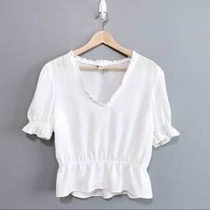 Topshop Short Sleeve White Ruffles Peasant Top In White Size 8